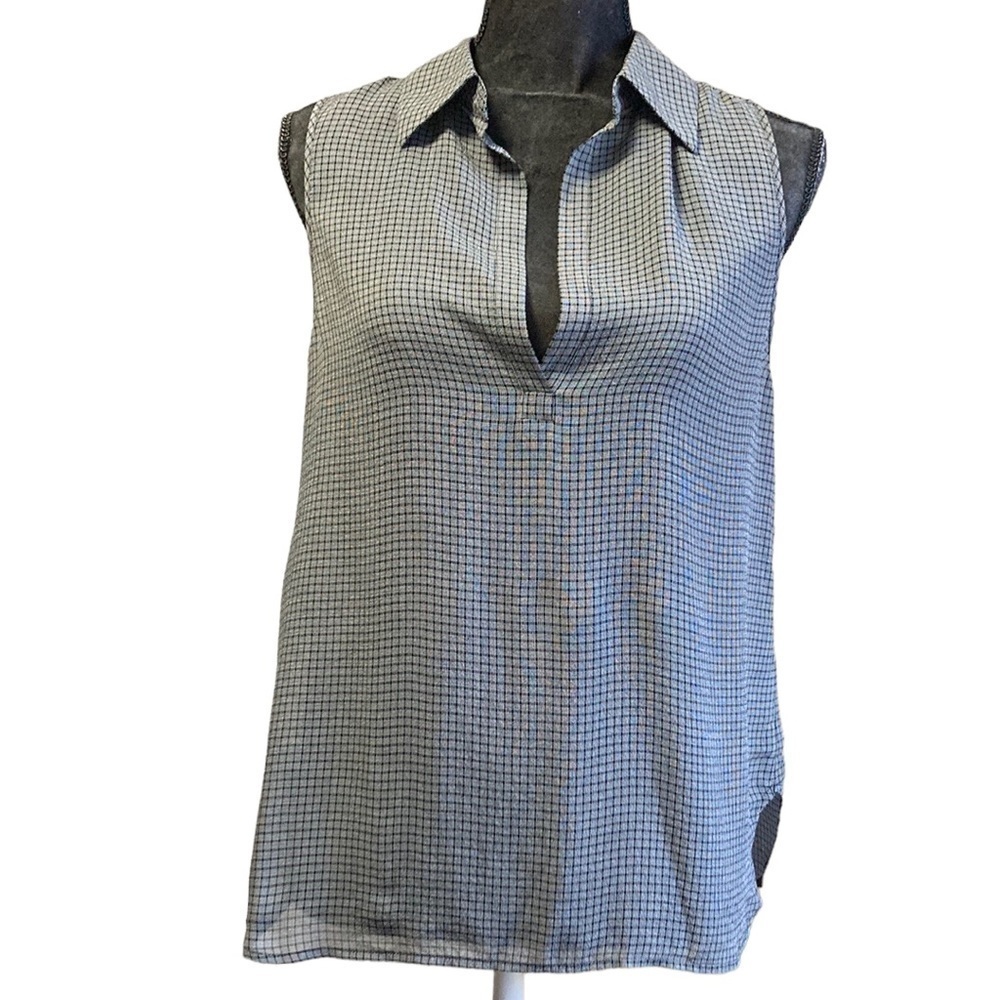 L’AGENCE SILK BLEND SLEEVELESS BLOUSE BLACK AND GRAY CHECKED SIZE 2